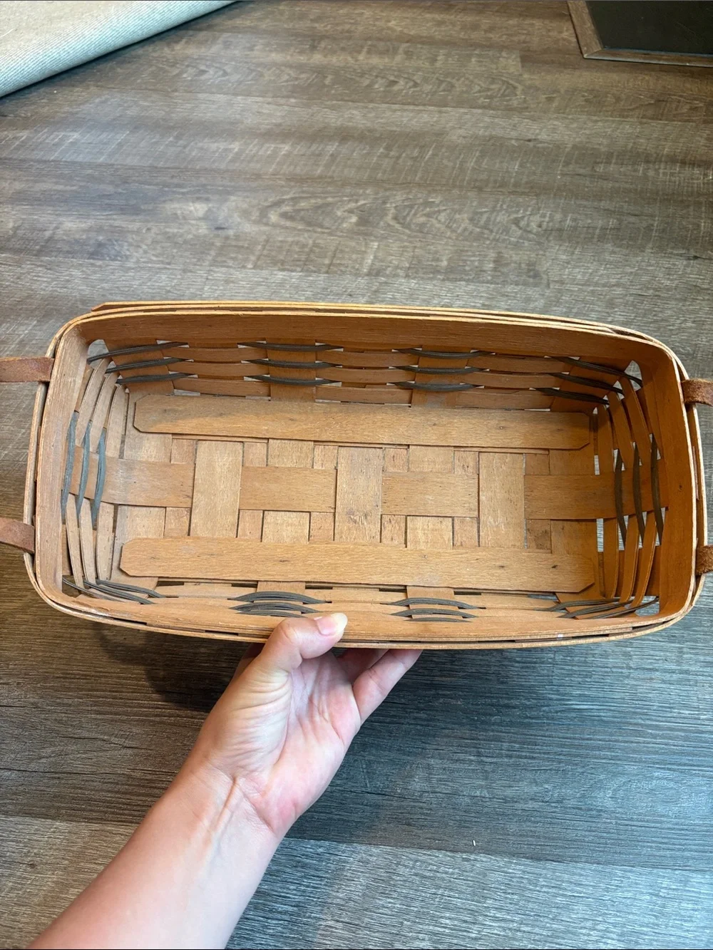 Longaberger Bread Basket Brown 14” Rectangular Basket with Handles 1991
